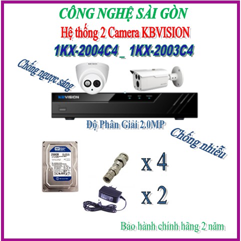 Bộ 2 Camera Kbvision 2.0MP KX-2002C4 _ KX-2003C4