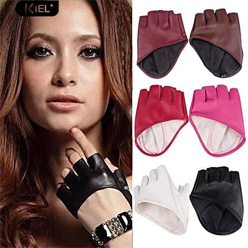 Găng tay nữ nửa ngón giả da thời trang