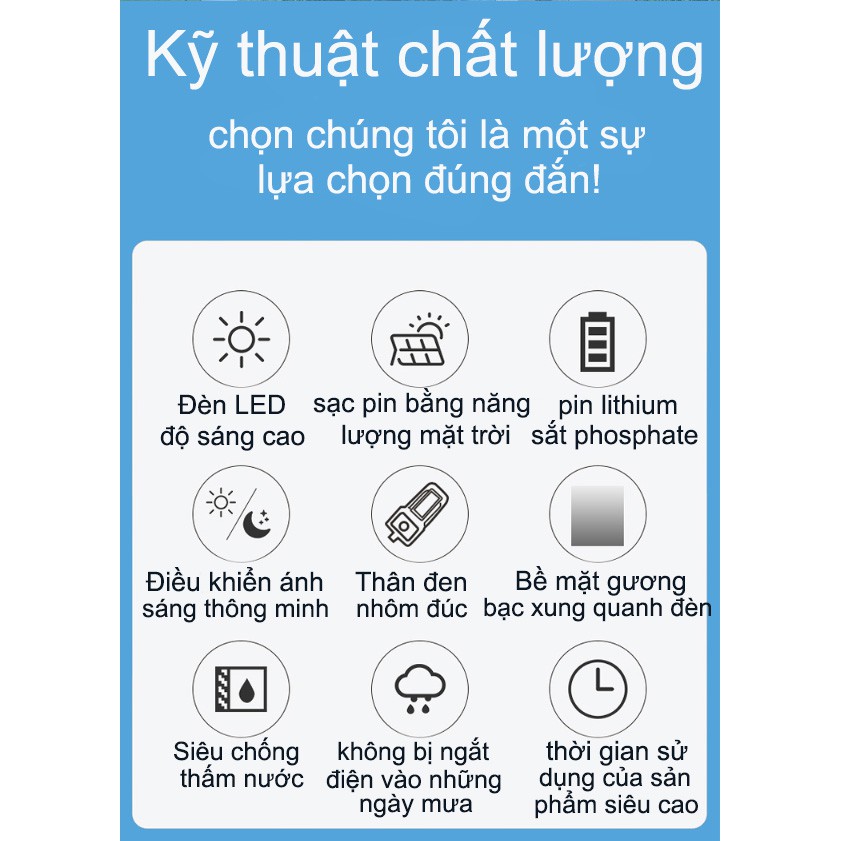 Đèn pha năng lượng mặt trời 200W/120W/65W tự động bật tắt