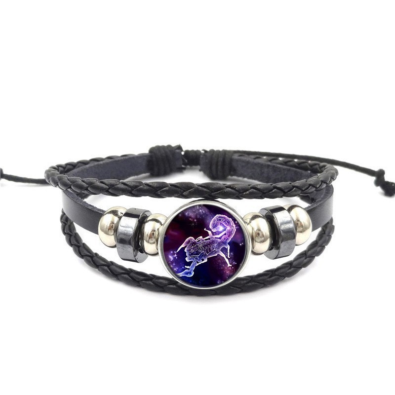 Vòng tay dây bện phối mặt đá hình biểu tượng 12 chòm sao tùy chọn thiết kế độc đáo thời trang