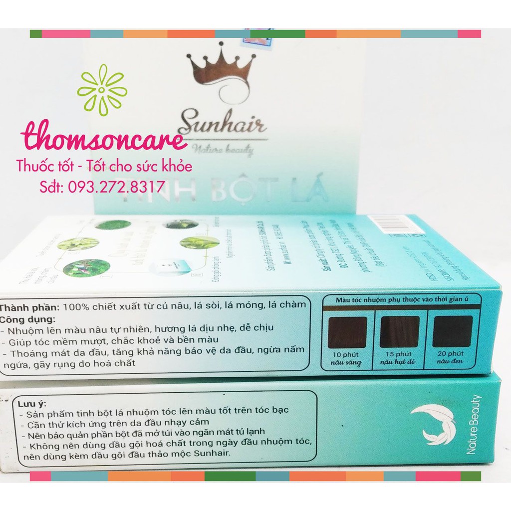 Nhuộm tóc Sunhair từ thảo dược - Tinh bột lá nhuộm đen hoặc nâu | BigBuy360 - bigbuy360.vn