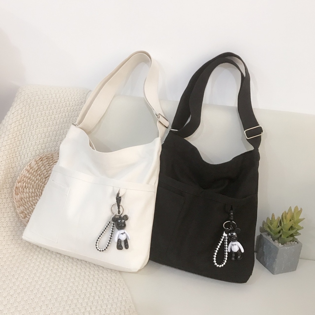 TÚI TOTE ĐEO CHÉO 4 NGĂN VẢI CANVAS PHONG CÁCH ULZZANG UNISEX - XUONGMAITNT