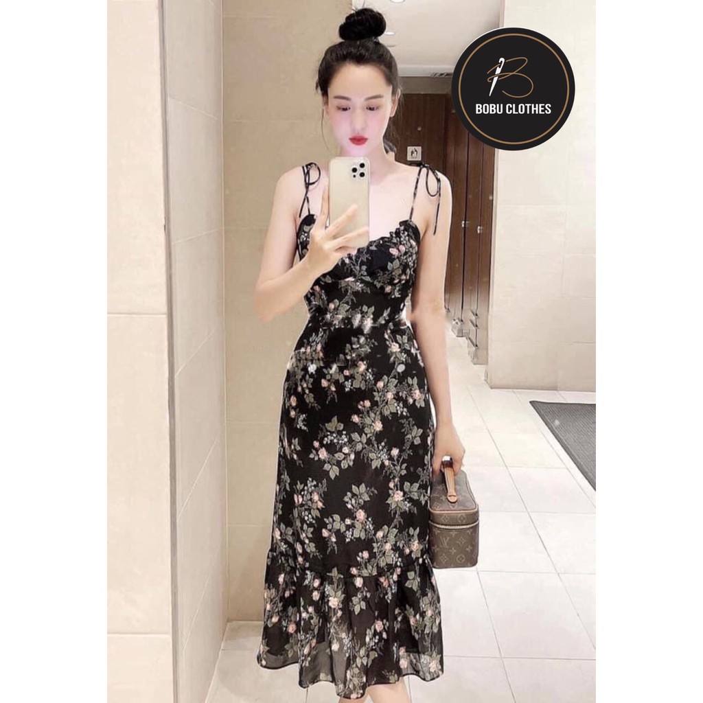 [Xả hàng] Đầm váy 2 dây hoa đuôi cá - Bobu Clothes - chất voan mền