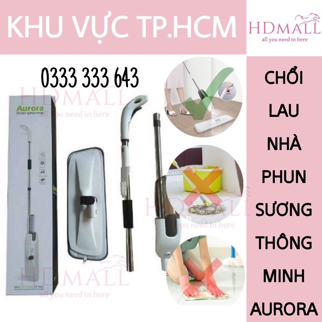 Cây chổi lau nhà phun sương Aurora tự động xịt nước đầu chổi xoay 360 độ thông minh tiện dụng