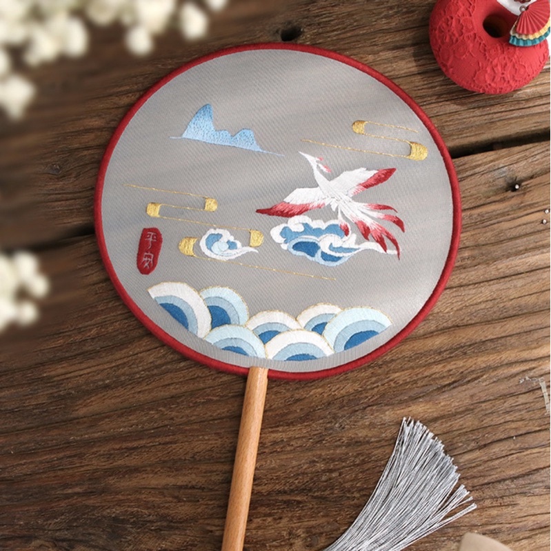 DIY kit tự thêu tay quạt cổ phong vintage gói nguyên liệu đầy đủ kim chỉ thêu tự làm quà tặng handmade áo dài lenmade