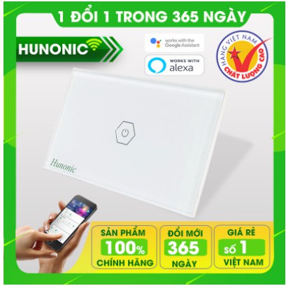 Công Tắc Thông Minh Hunonic 1 Nút Trắng Dùng Cho Điều Hòa, Bình Nóng Lạnh, Máy Bơm...│Hẹn giờ tự động, điều khiển từ xa