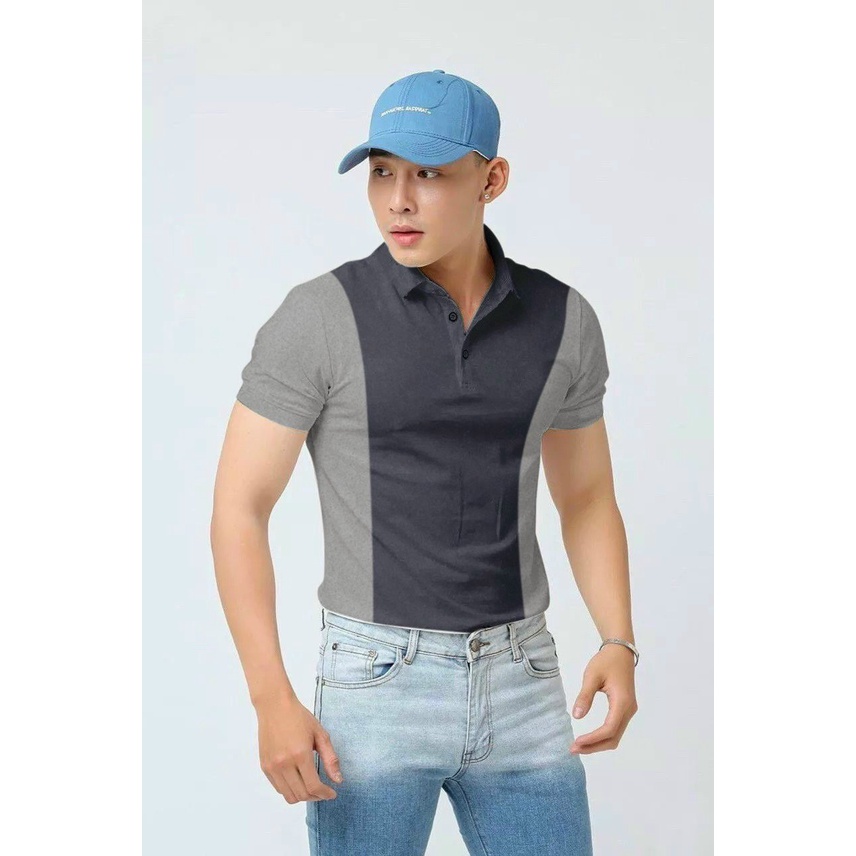 Áo thun polo nam tay ngắn cổ bẻ màu đen sọc xám chất cotton co giãn phong cách hàn quốc cao cấp MT&Fashion MT041