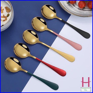 Thìa Ăn Cơm Bằng Inox Mạ Vàng Cán Dài Nhiều Mầu { H }