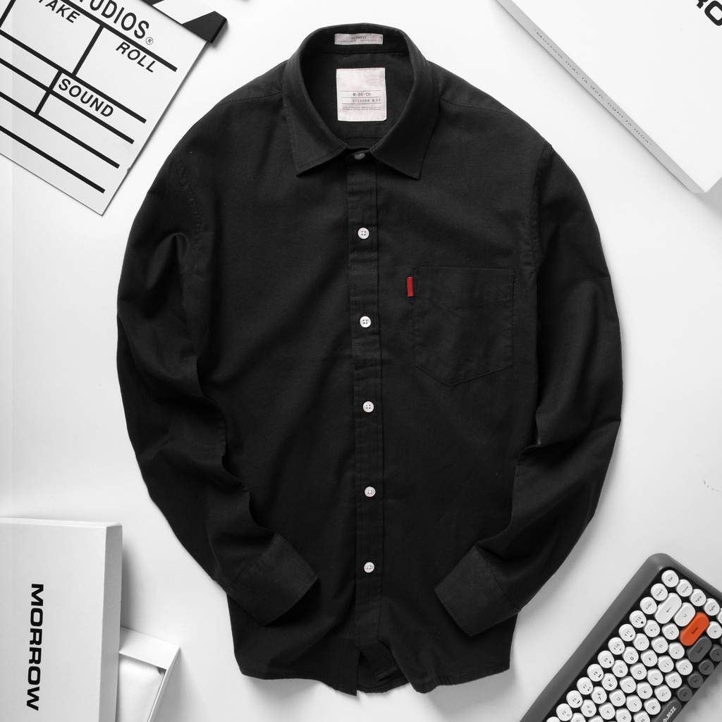 Áo sơ mi Oxford tay dài Có Túi Xuất Dư Big Size, sơ mi cao cấp, mềm mịn màu Đen MR16 - MORROW