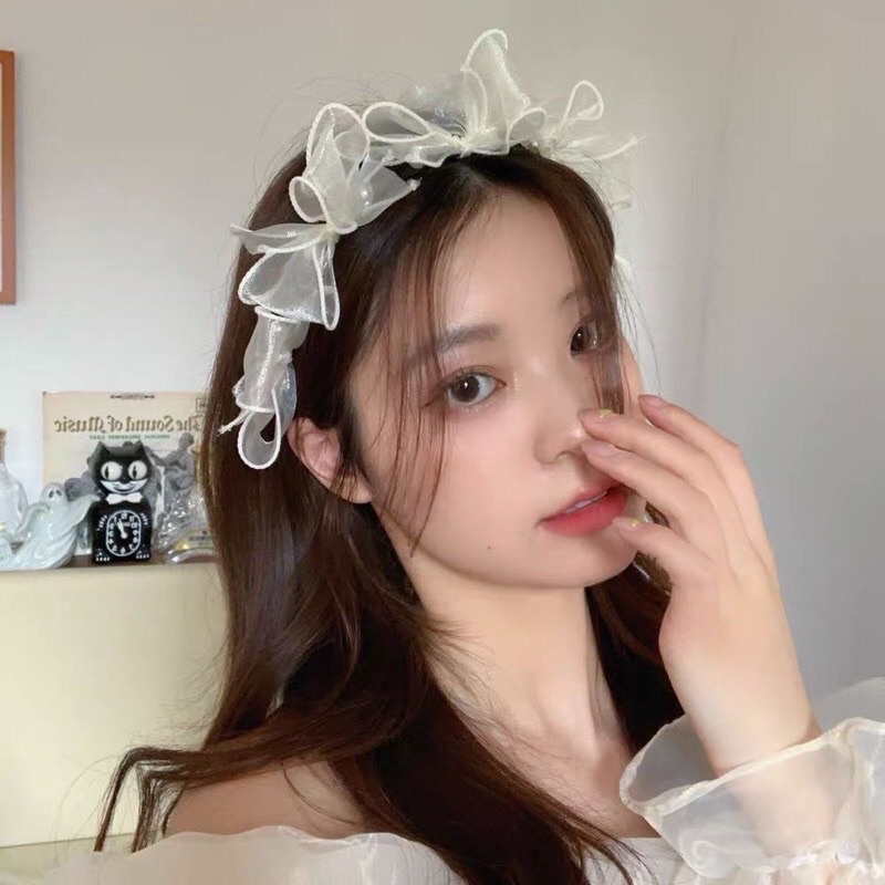 Cài tóc công chúa voan trắng cho nữ