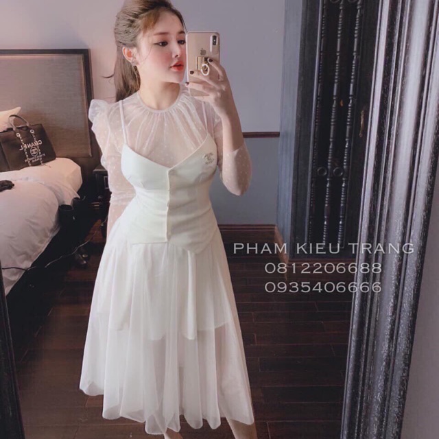 Đầm xoè áo phối
