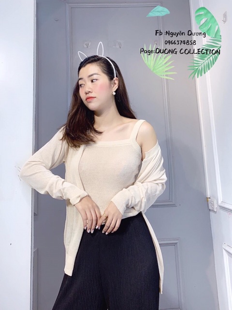 Áo khoác len caligan kèm áo hai dây len Quảng Châu