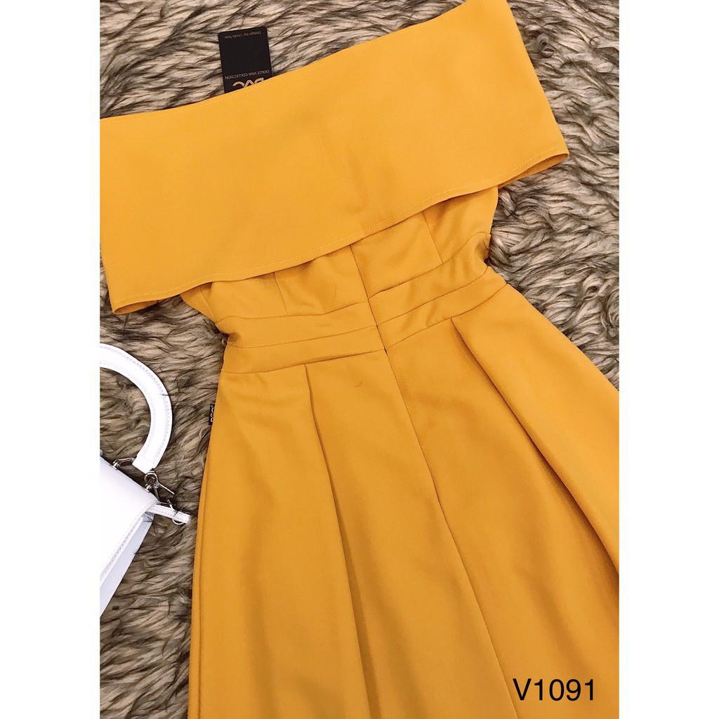 [ xả kho ] MiD Đầm vàng trễ vai hàng thiết kế V1091 Mie Design ảnh thật