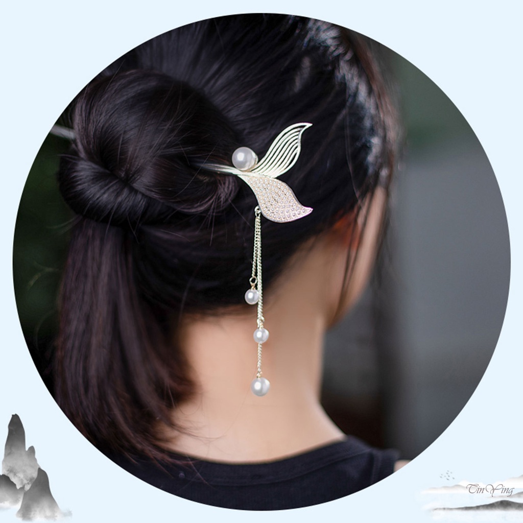 GETNOIVAS Trâm Cài Tóc Đuôi Cá Đính Ngọc Trai Phong Cách Retro Cho Nữ