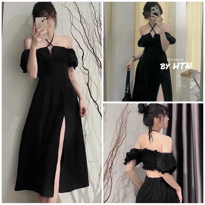 [4 MÀU ] ĐẦM MAXI XANH BƠ NHÚN NGỰC TAY BỒNG XẺ TÀ KTGIMI ( kèm ảnh thật)