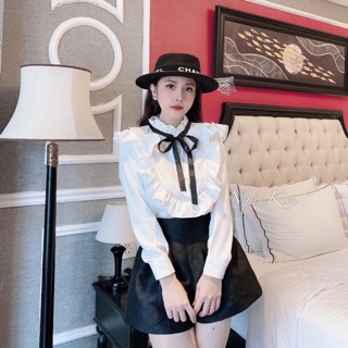 Bán sỉ áo sơ mi bèo nơ đen cho nữ