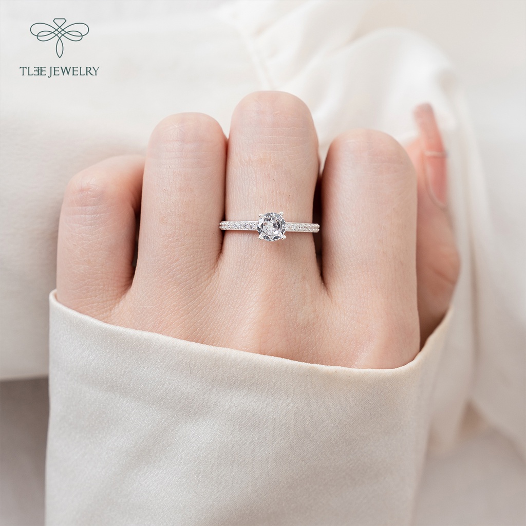 Nhẫn bạc nữ TLEE ổ đá 4 chấu viền đá bằng sang trọng NCJ A0202