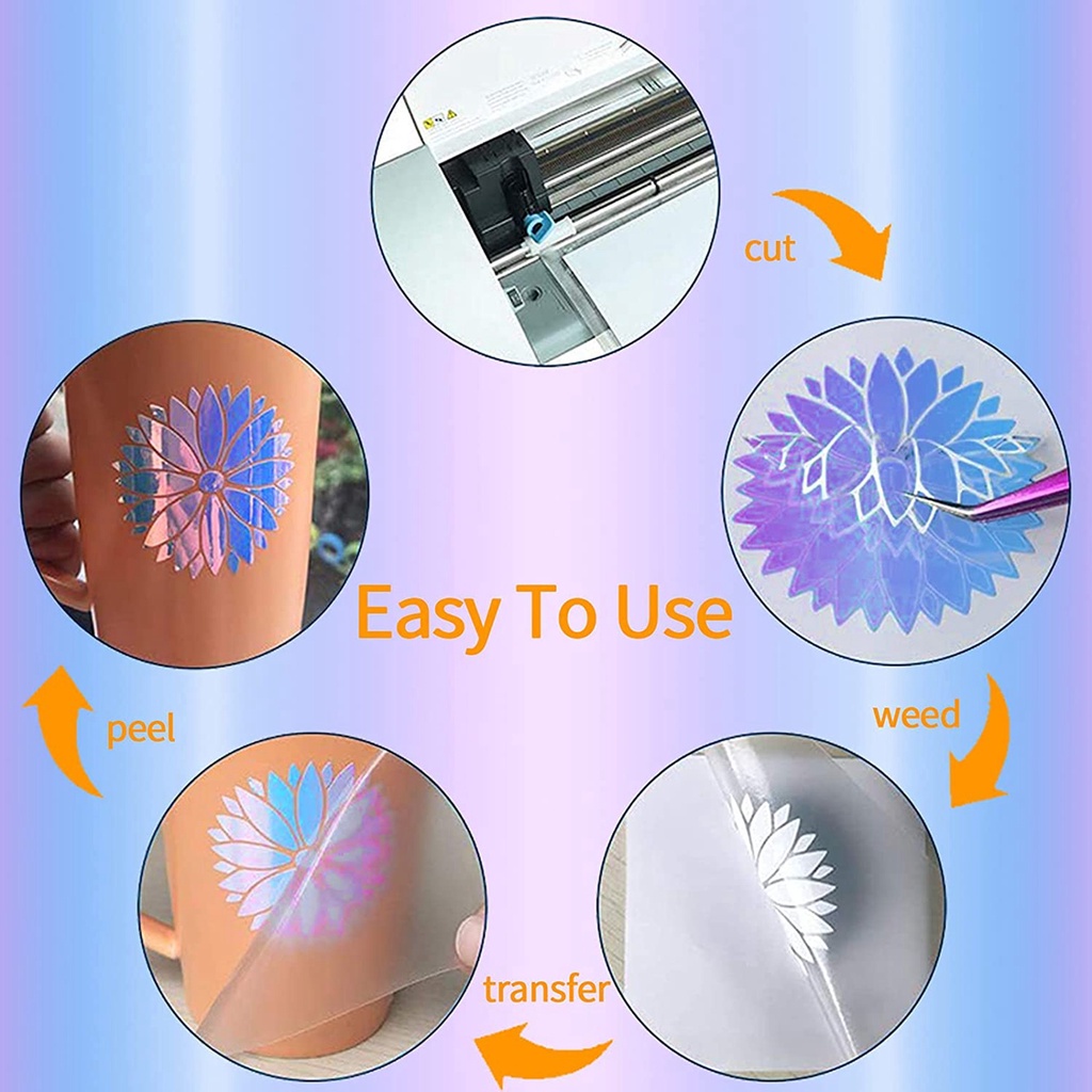YIYU Sticker vinyl màu hologram bóng chống thấm nước dán trang trí kèm dụng cụ cắt thủ công độc đáo