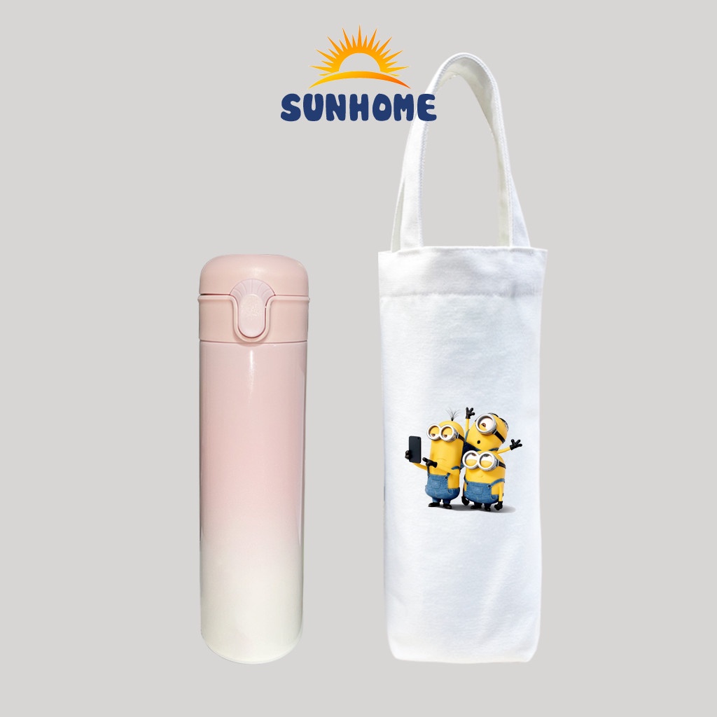 Túi đựng bình giữ nhiệt ly cốc nước SUNHOME vải canvas nhiều hình cute dễ thương