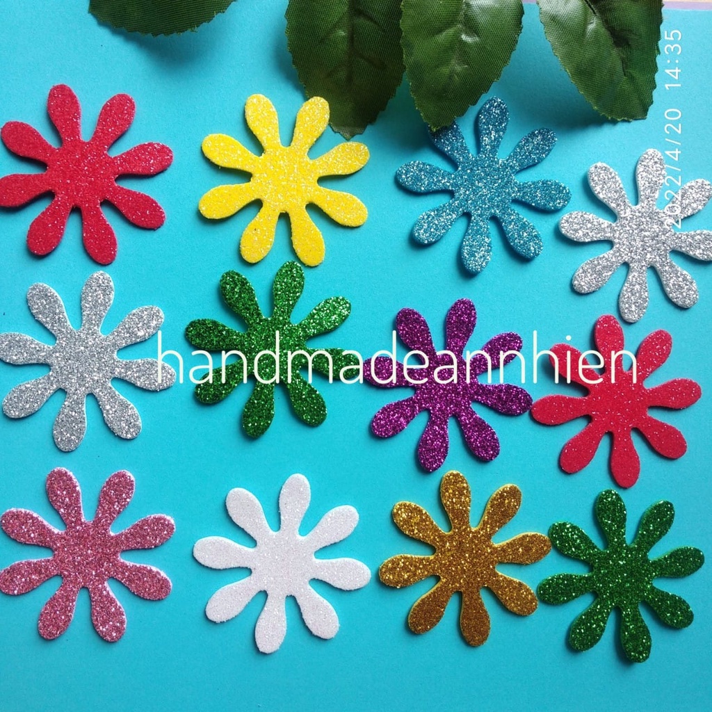 20 hoa cúc 5cm, bằng giấy XỐP KIM TUYẾN - thủ công mầm non cho bé - hình trang trí thiệp 3D, Valentine, sinh nhật