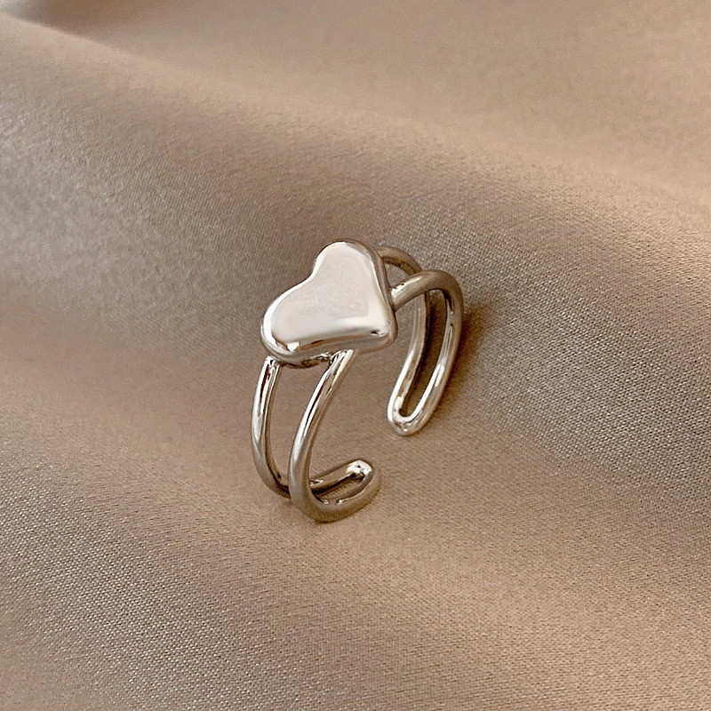 Nhẫn mở có thể điều chỉnh bằng kim loại hình trái tim thời trang cho nữ JP5