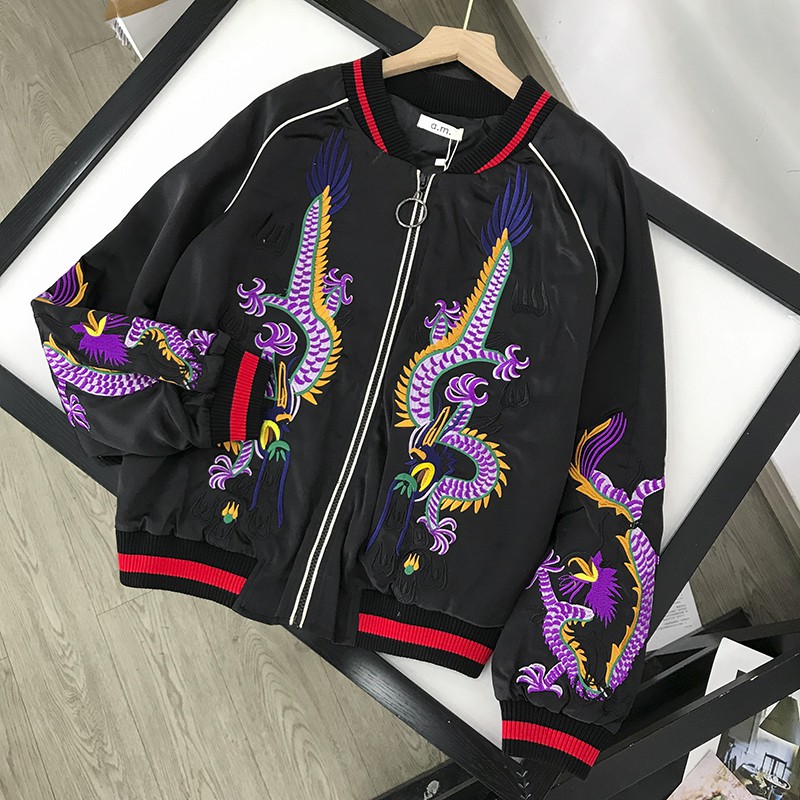Áo khoác bomber thêu, áo bomber thêu Rồng 2 lớp cho nam nữ