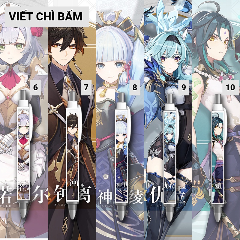 Viết chì bấm Genshin Impact (Xiao, Zhongli, Ayaka, Eula, Hutao, Ganyu, Klee, Qiqi. Keqing)