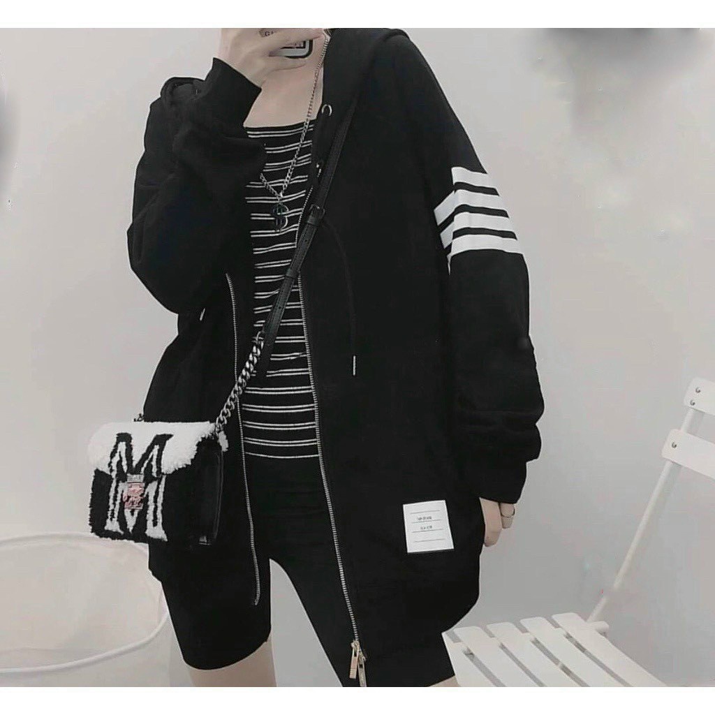 Áo khoác NAM NỮ UNISEX chất Nỉ ngoại cao cấp phối sọc tay