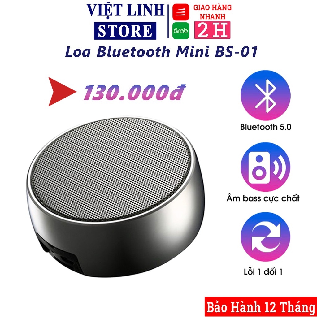 Loa bluetooth cầm tay mini BS01 tiện dụng, vỏ kim loại siêu bền, nghe nhạc không dây, bass rõ ràng - Việt Linh Store