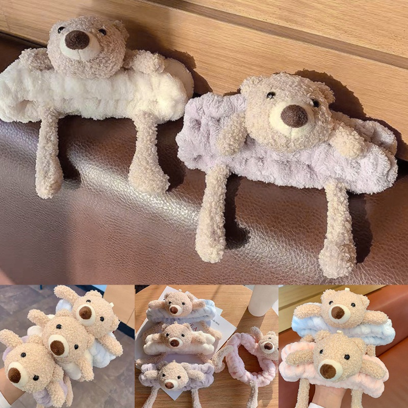 Băng Đô Cài Tóc Lông Xù Co Giãn Hình Gấu Hoạt Hình Cho Nữ