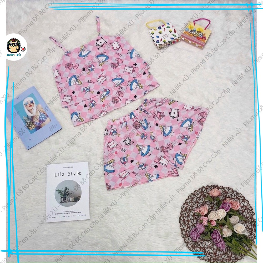 Đồ Bộ Ngủ Pijama Mặc Nhà Quần Đùi Áo 2 Dây Vải Satin Cao Cấp Alice Wonderlands | BigBuy360 - bigbuy360.vn