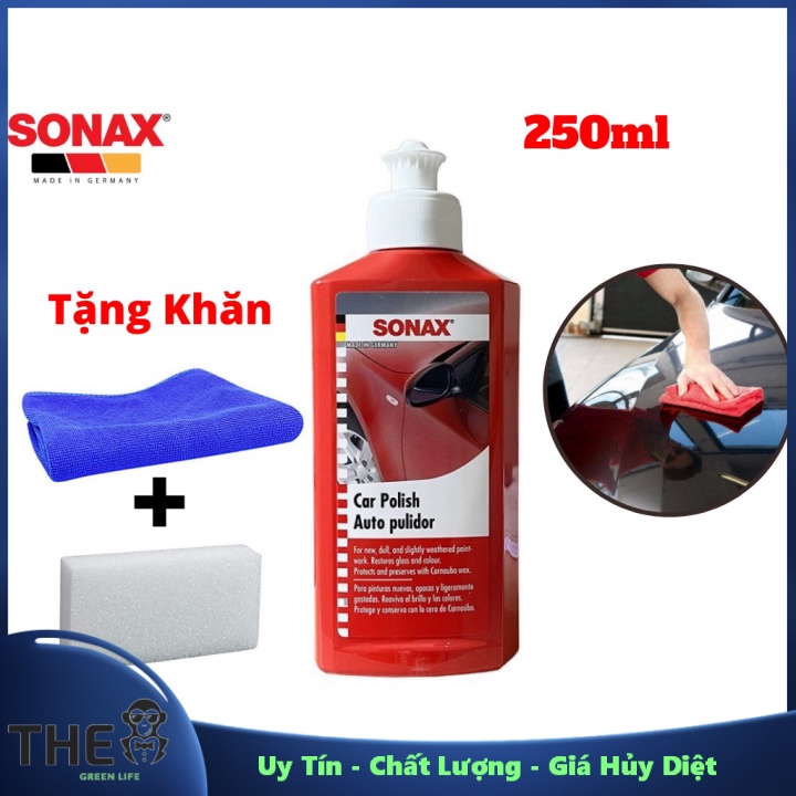 [HCM]  Kem Đánh Bóng Xe Cho Sơn Màu Và Kim Loại Sonax 300100 Car Polish 250ml Tặng Khăn và Mút