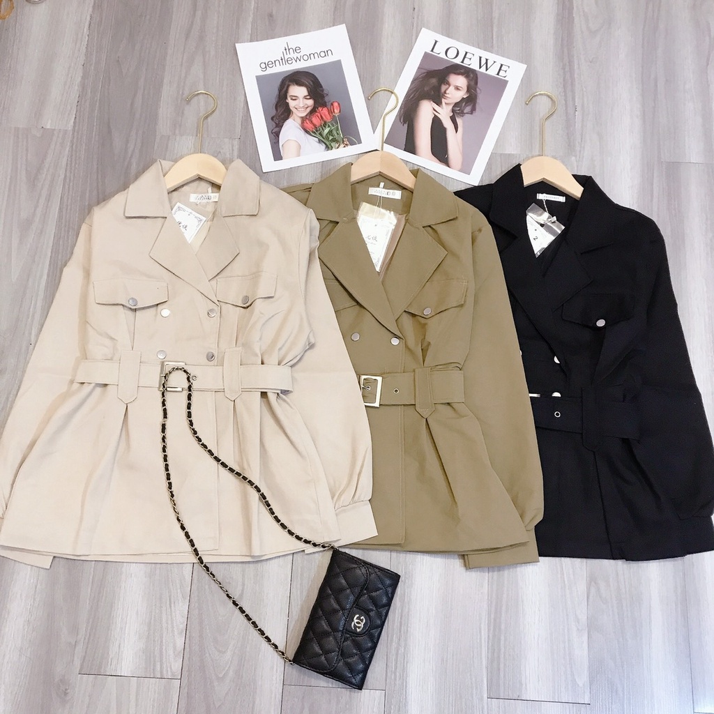 ÁO KHOÁC MĂNG TÔ KAKI PHỐI ĐAI BỤNG THẮT EO SIÊU SANG CHẢNH CHO CÁC CÔ NÀNG DIỆN TẾT -ISE SHOPP -TL