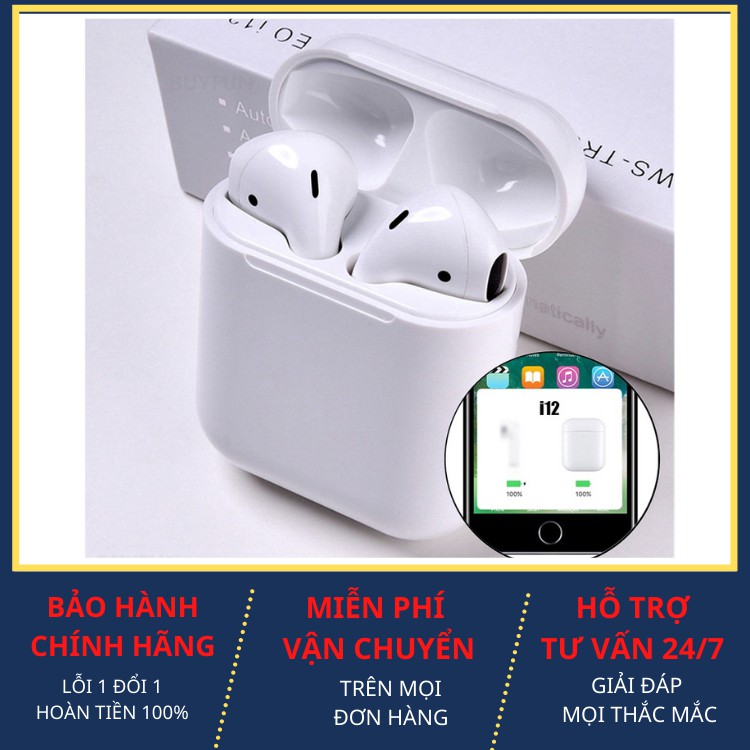 Tai nghe không dây bluetooth i12 tws cảm ứng chạm âm thanh nổi - bảo hành 12 tháng