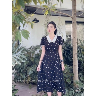 Váy cúc xoè cổ trắng dành cho nữ