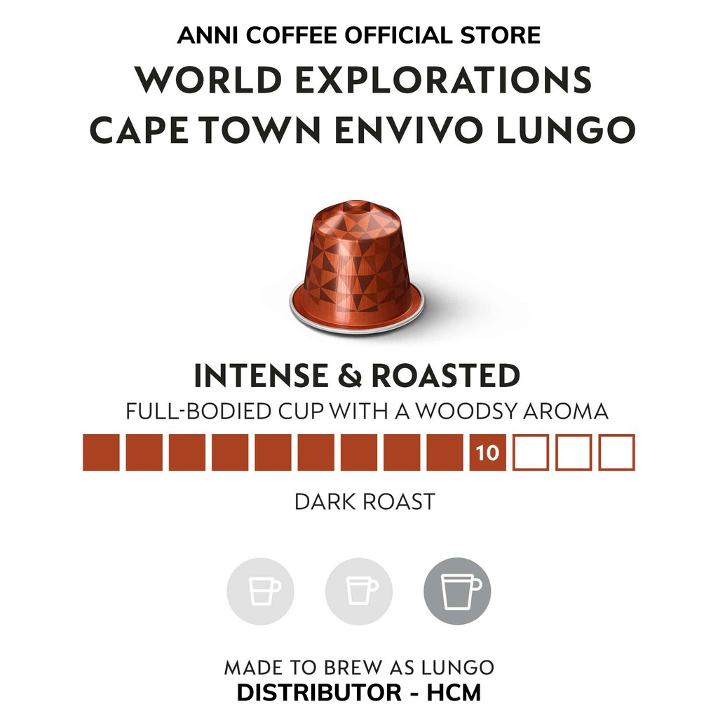 [Chính hãng] Cape Town Envivo Lungo, Viên nén cà phê Nespresso Capsule Coffee (Hộp 10 viên) - NPP ANNI