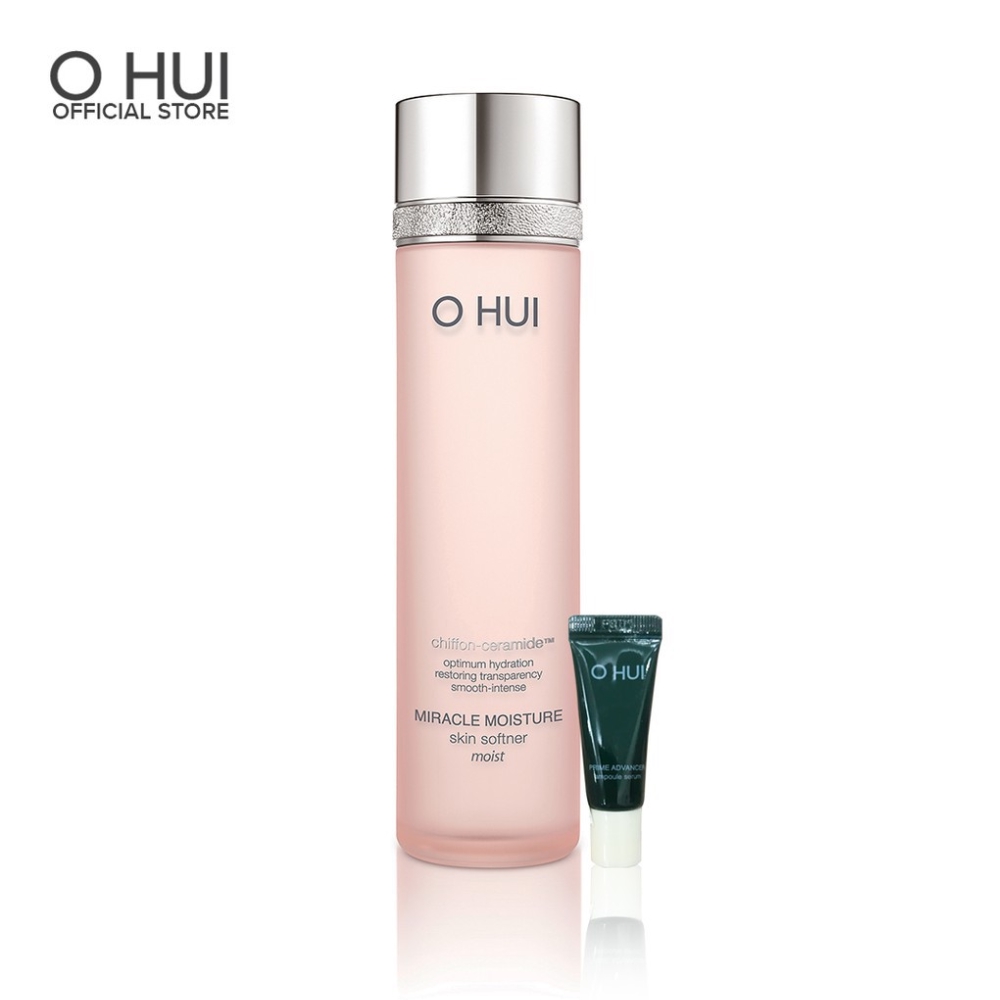 Bộ OHUI Dưỡng Ẩm Miracle Moisture Skin Softener - Moist 150ml Và Chống Lão Hóa Prime Advancer Ampoule Serum 4ml