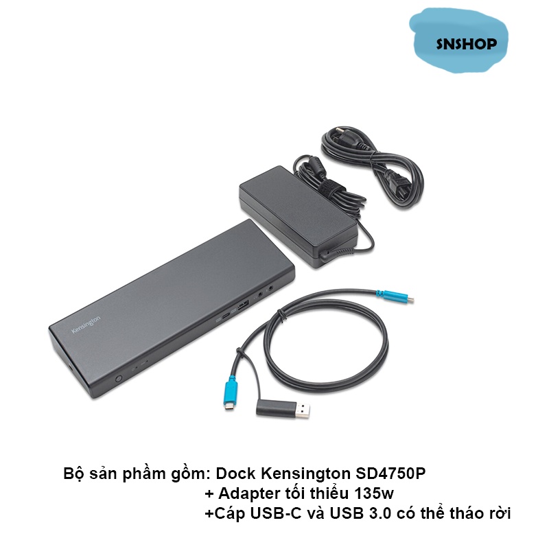 Dock Displaylink Kensington SD4750P USB-C và USB 3.0, hỗ trợ xuất hai màn hình 4K 60Hz cho Laptop, M. ac - SNSHOP