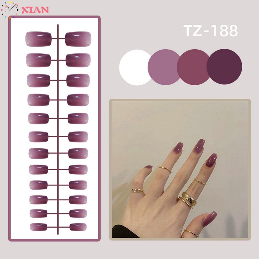 [Hàng mới về] Set 24 móng tay giả đầu vuông màu thạch trang trí thời trang kèm keo dán