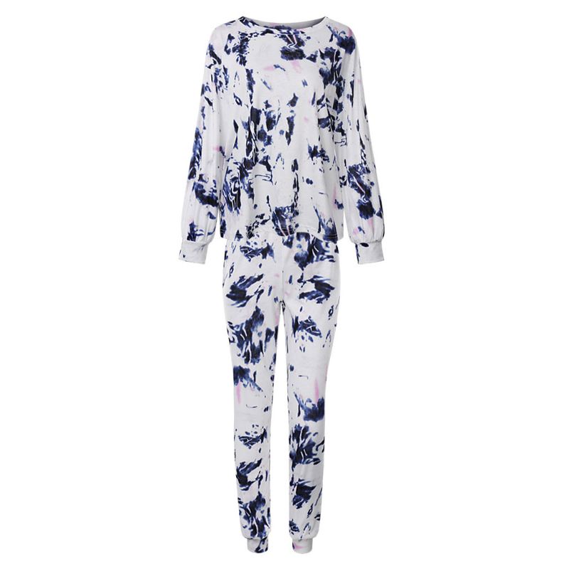 Bộ Đồ Ngủ 2 Món Tay Dài Dáng Rộng In Họa Tiết Màu Nhuộm Dễ Thương Cho Nữ