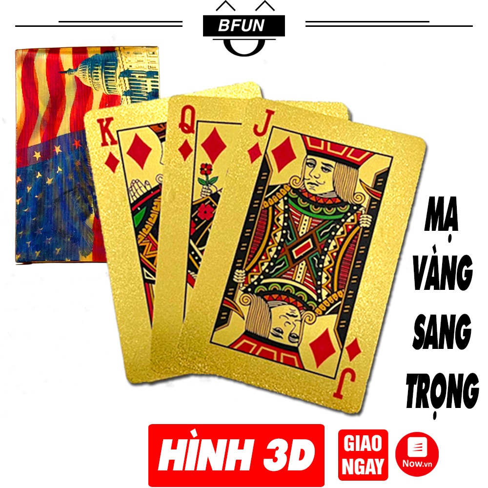 (MẪU MỚI) Bộ Bài Tây Mạ Vàng 24K - Mặt Sau Hình 3D - Bài Tây Nhựa Cao Cấp 52 Lá Đẹp, Rẻ - Đồ Chơi Trẻ Em BFUN