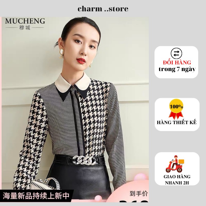 áo sơ mi lụa phối cổ dài tay thời trang công sở A339