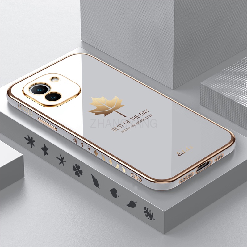 Ốp Điện Thoại Silicon TPU Mạ Điện Họa Tiết Lá Phong Kèm Dây Đeo Cho Samsung a03