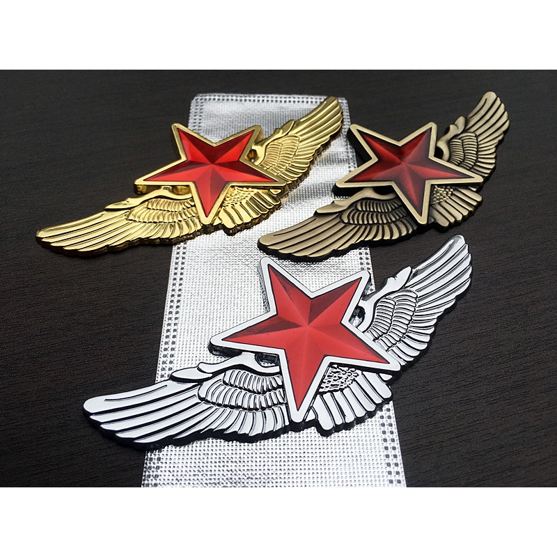 Logo hợp kim dán xe hình ngôi sao - đôi cánh đại bàng 10.8x5cm
