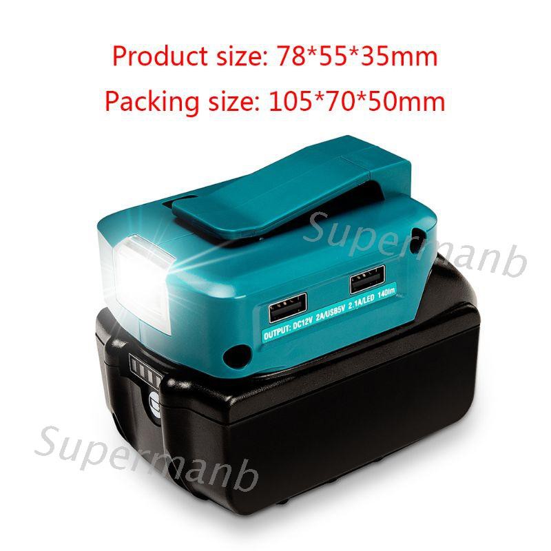 14.4/18V Li-on Battery Dual USB Port with LED Light Spotlight for Makita Outdoor