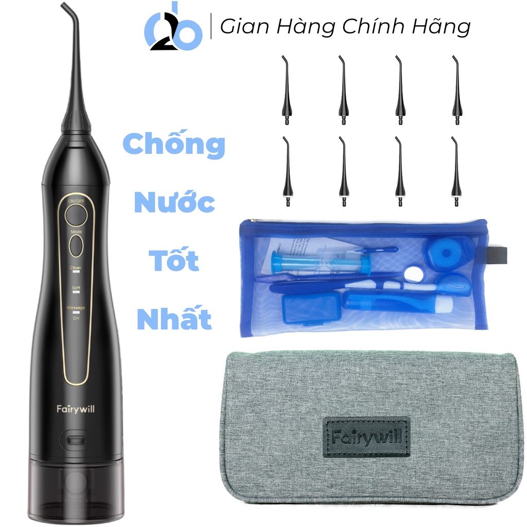 Tăm nước cầm tay Fairywill 5020E, dụng cụ vệ sinh răng miệng hoàn hảo. Tặng kèm 8 đầu tăm