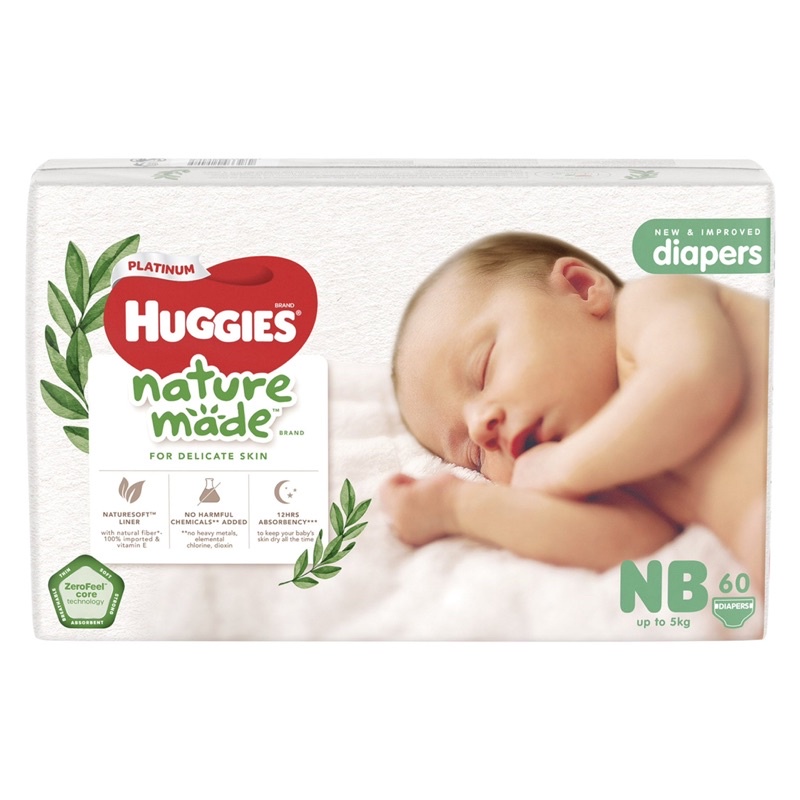 TẢ/BỈM DÁN/QUẦN HUGGIES PLATINUM NATURE MADE NB60 /S82/M58/L44/XL38/XXL26