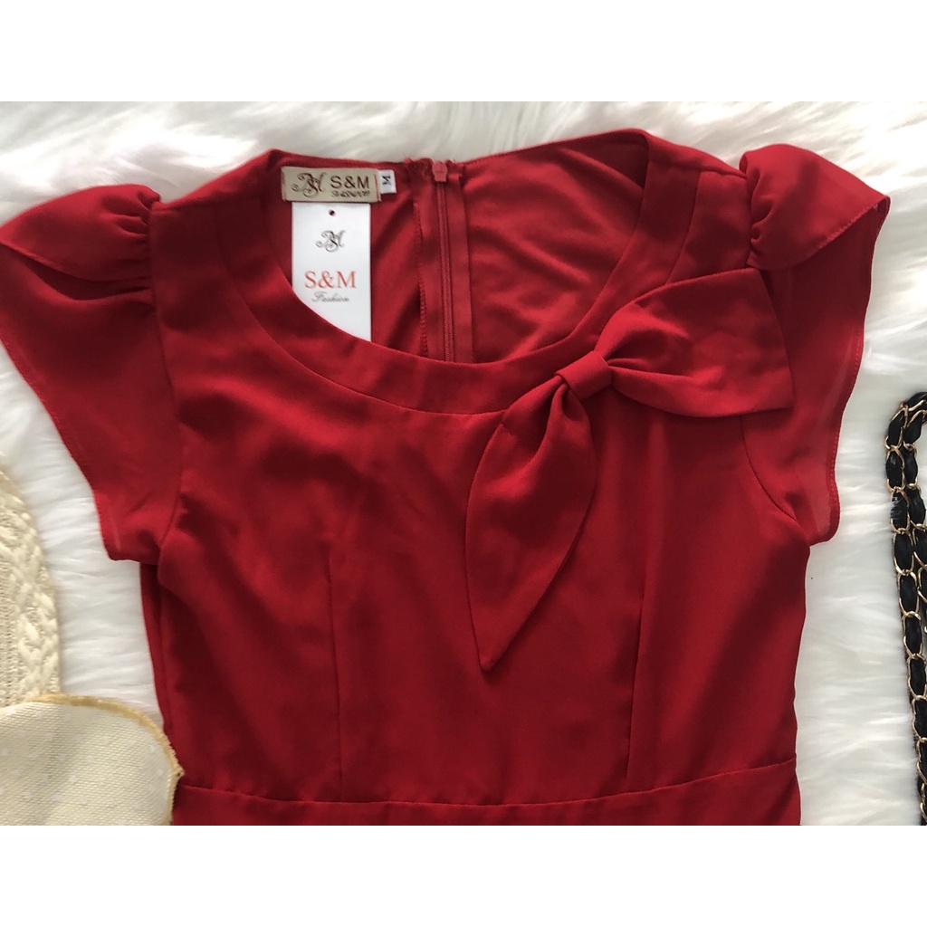 Đầm xòe chiffon đính nơ cổ - GR0148