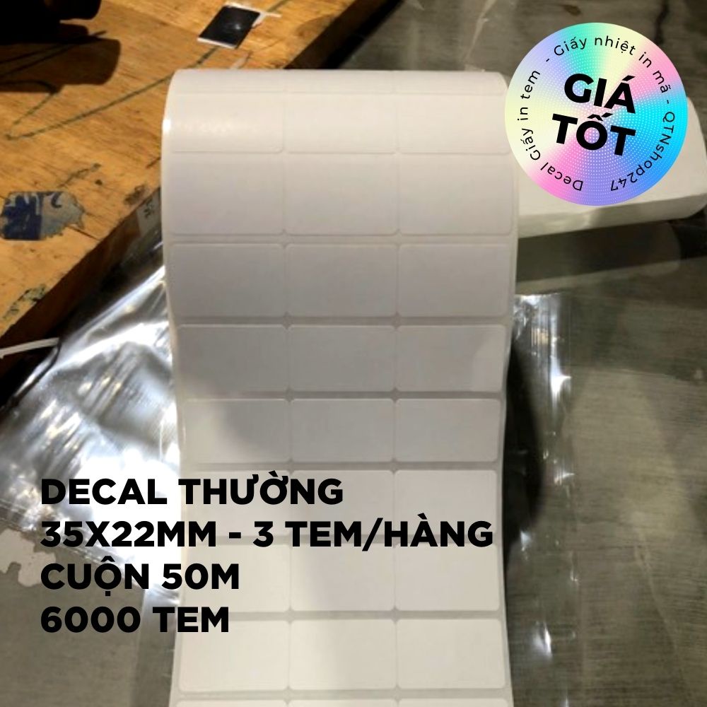 Giấy in tem nhãn mã vạch 3 tem/ hàng 35x22mm ( cuộn 50m )