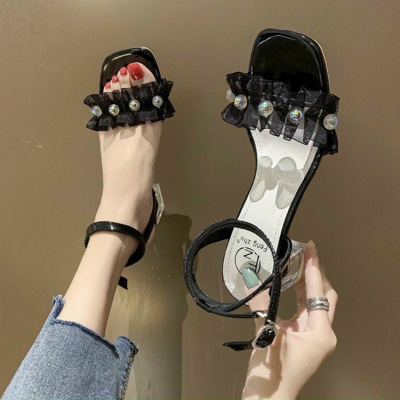 Sandal cao gót quai bèo đính ngọc 6 phân Chị Đẹp Store mã Q165